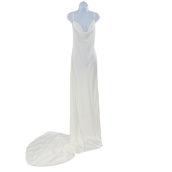 Norma Kamali Cross Back Bias Formal Satin Gown with Train in Snow White Size M - Picture 3 of 12